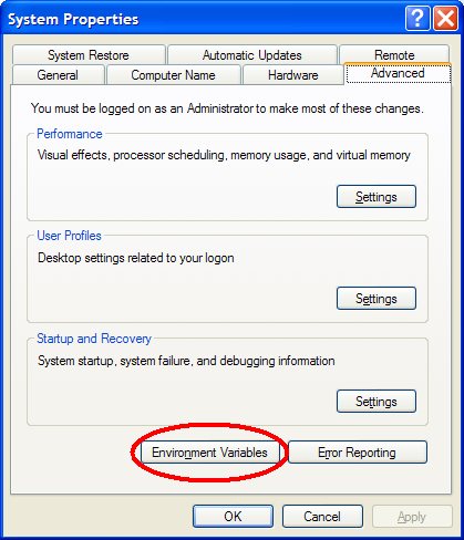 In Windows System Properties, click on environment variables